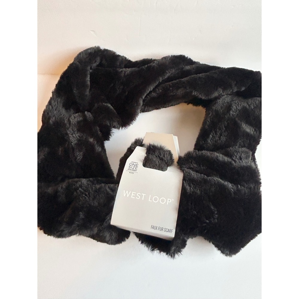 West Loop Womens Black Faux Fur Infinity Scarf One Size New